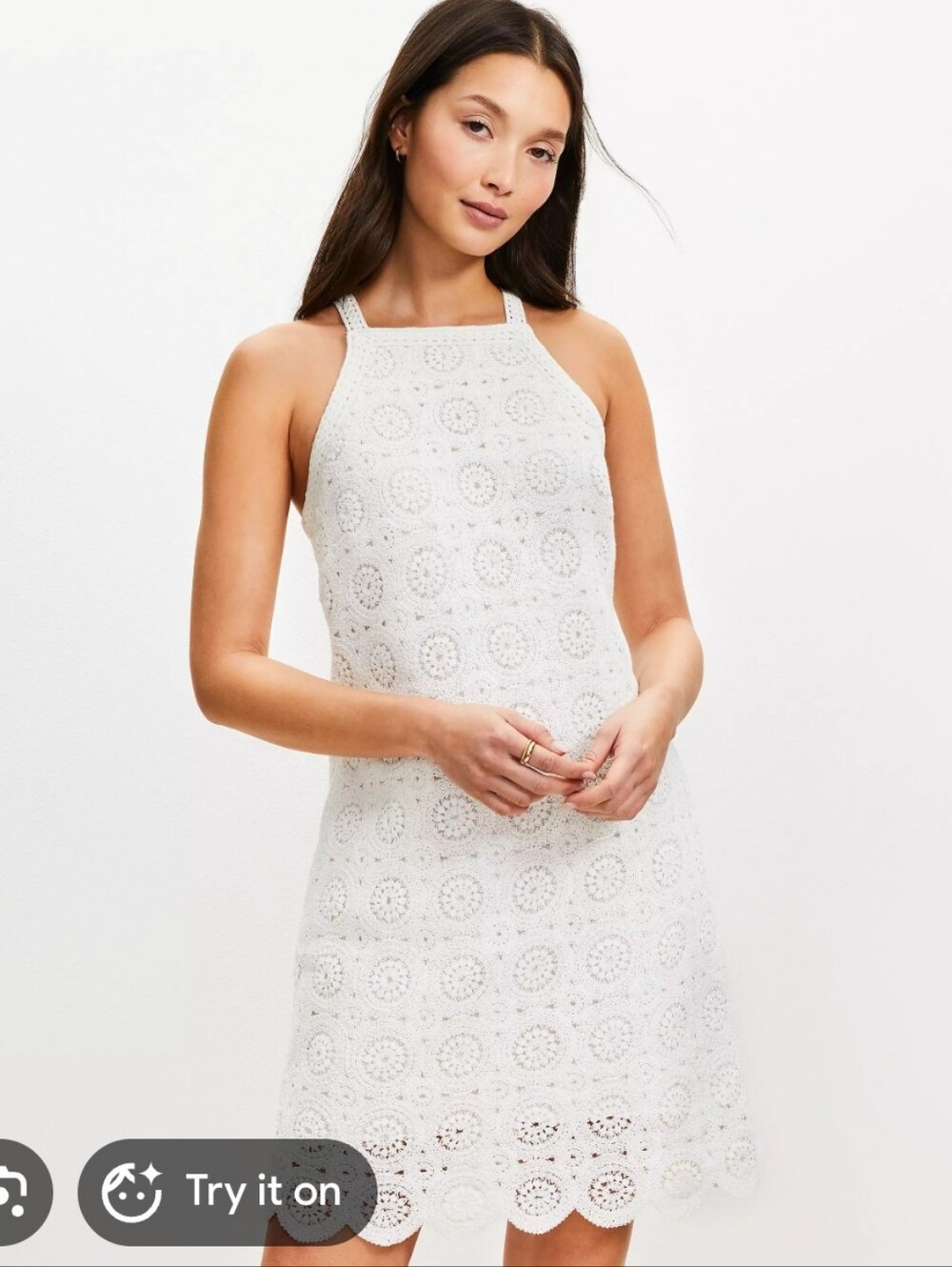 LOFT White Crochet Lace Halter Mini Dress
